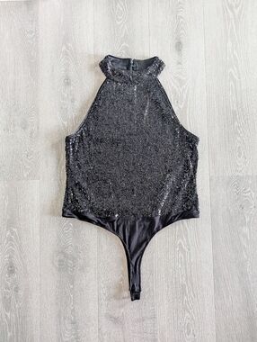 Cable & Gauge Black Sequin Halter Bodysuit - Size L